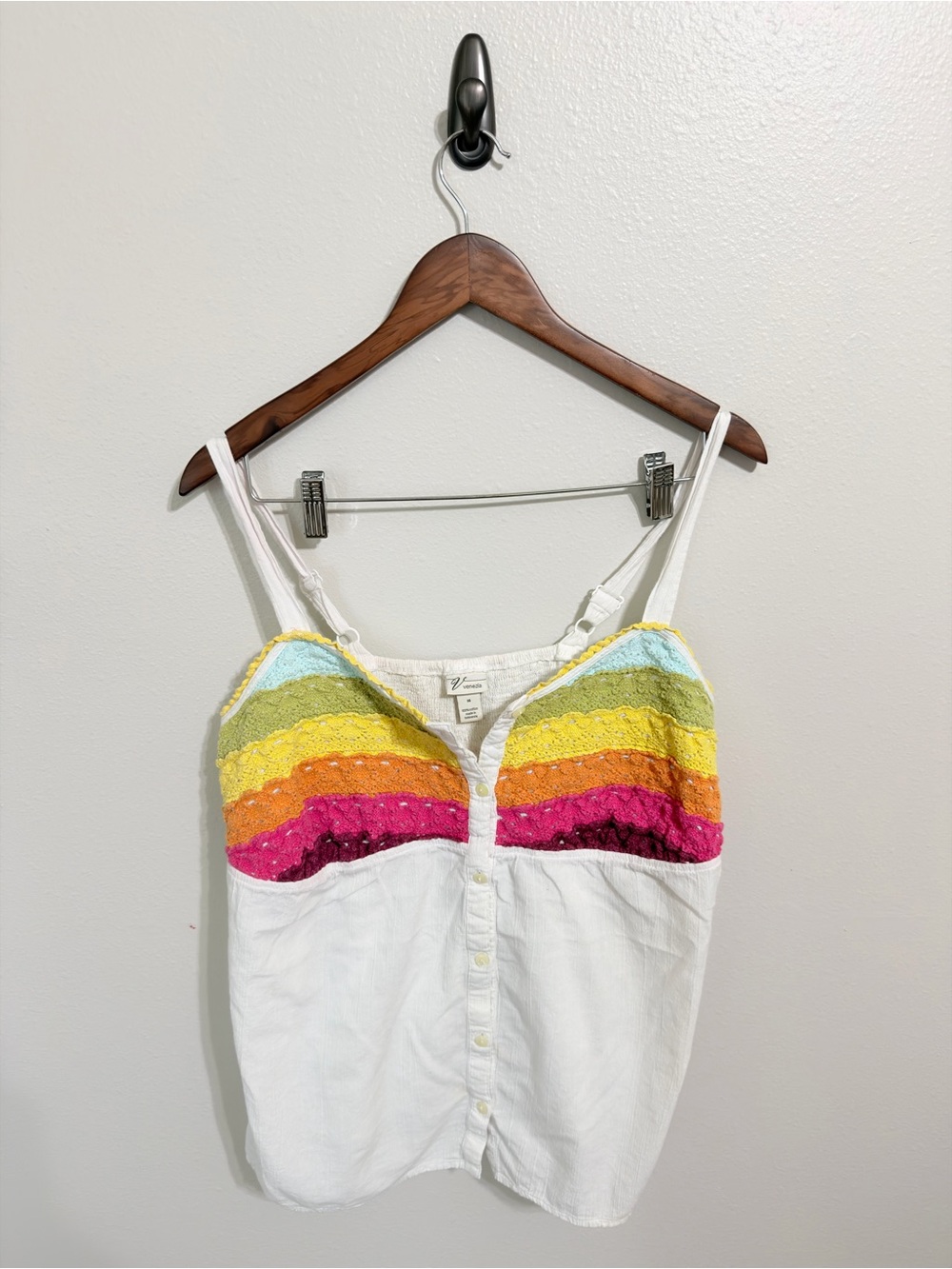 VENEZIA Rainbow Crochet Accent Cami Tank Top